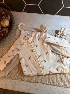 Baby Zip-Front Pajama Set in Cream with Halloween Dachshund Print
